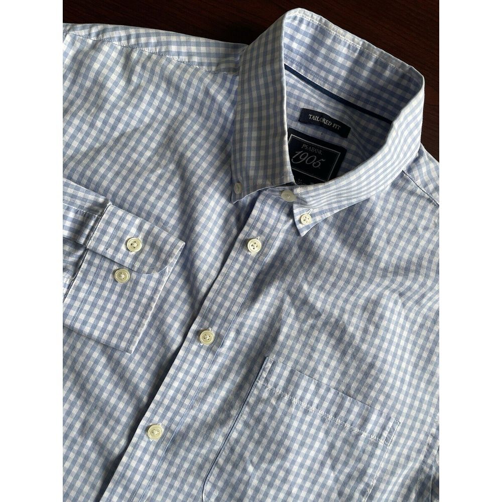 Jos A Bank 1905 Tailored Fit Men's Shirt Button Medium Light Blue Check